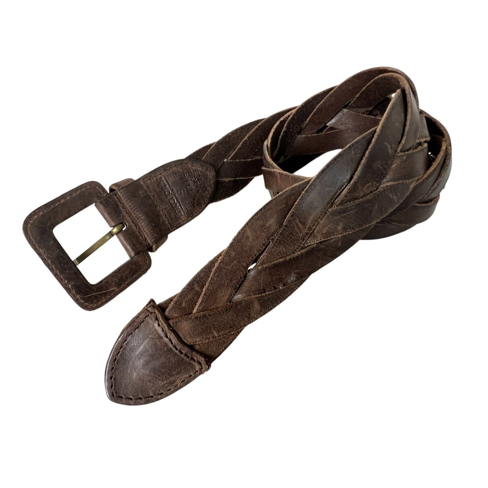 Linea Pelle Women's Boho Western Braided Distressed Brown Leather Belt Size S — image 2 of 8